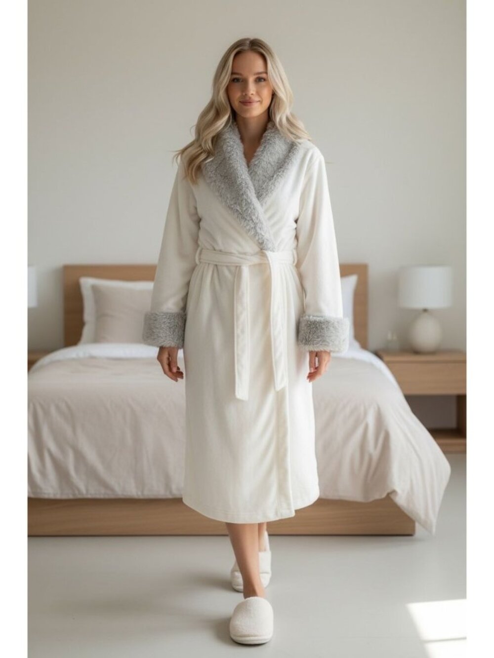 NWT Carole Hochman Plush Wrap Robe Luxuriously Soft Faux Fur Ivory Small Pockets - Picture 7 of 7